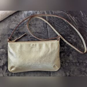 Kate Spade Gold Leather Top Zip Crossbody Bag In Excellent Condition!